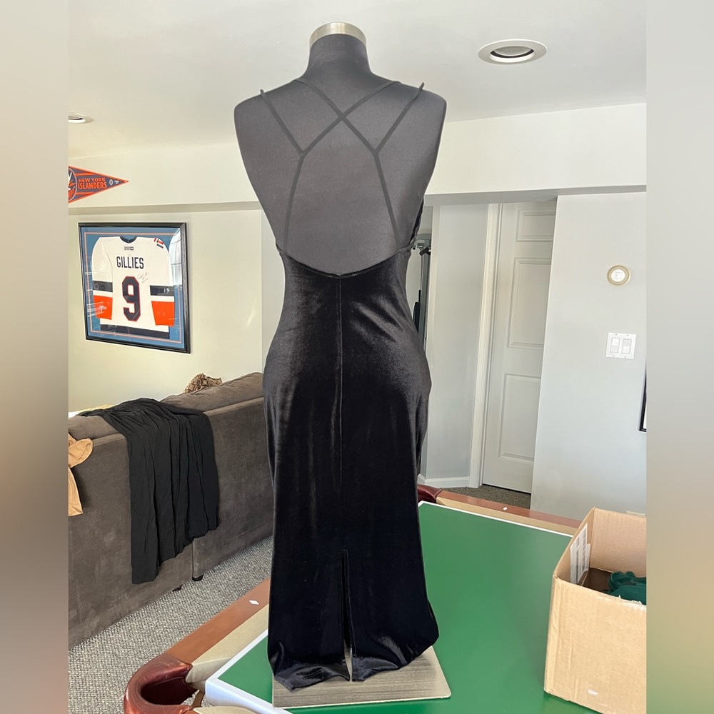 Sexy, Strappy Black Velvet Long Dress